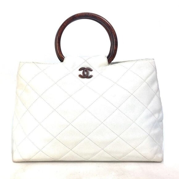CHANEL Matelasse Quilted CC CC Mark Wood handle bag Tote Bag Hand Bag